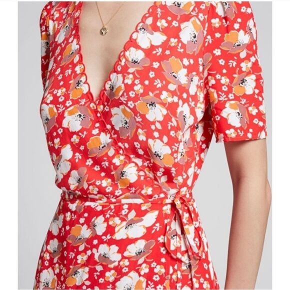 And Other Stories Scalloped Red Floral Wrapping Dress Size 10 - Picture 9 of 11